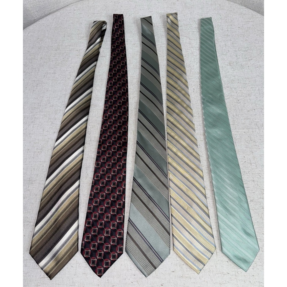 Men's‎ Neck Tie NeckTie LOT of 5 Silk Calvin Klein Croft & Barrow Stripes - Picture 2 of 10